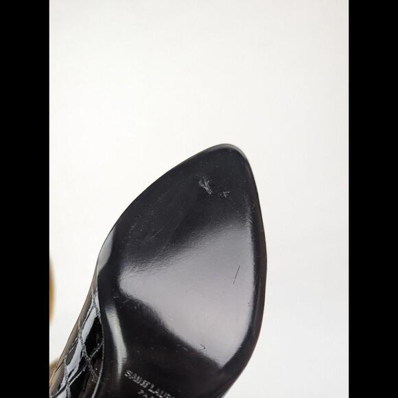 NEW SAINT LAURENT PARIS Sz EU 37 US 7 KIM Black Calfskin Croc Embossed OTK Boots - Picture 12 of 13